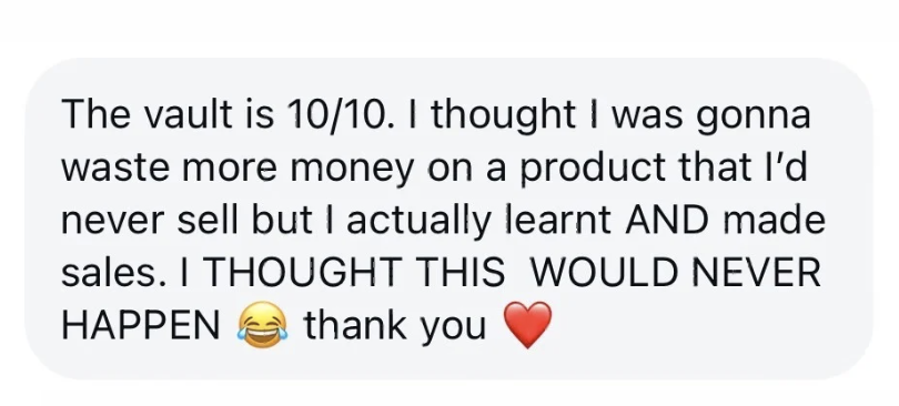 The vault is 10/10, actually learnt AND made sales