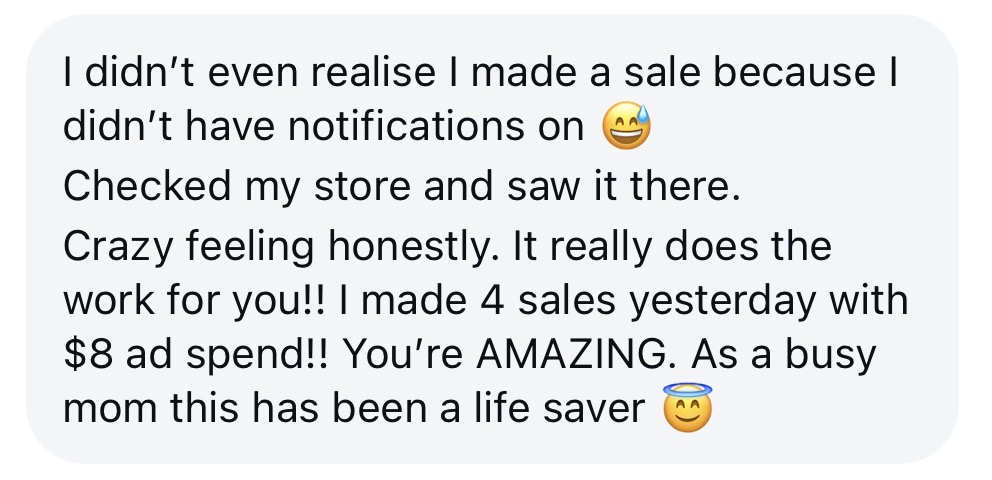 Made 4 sales with $8 ad spend, life saver as a busy mom