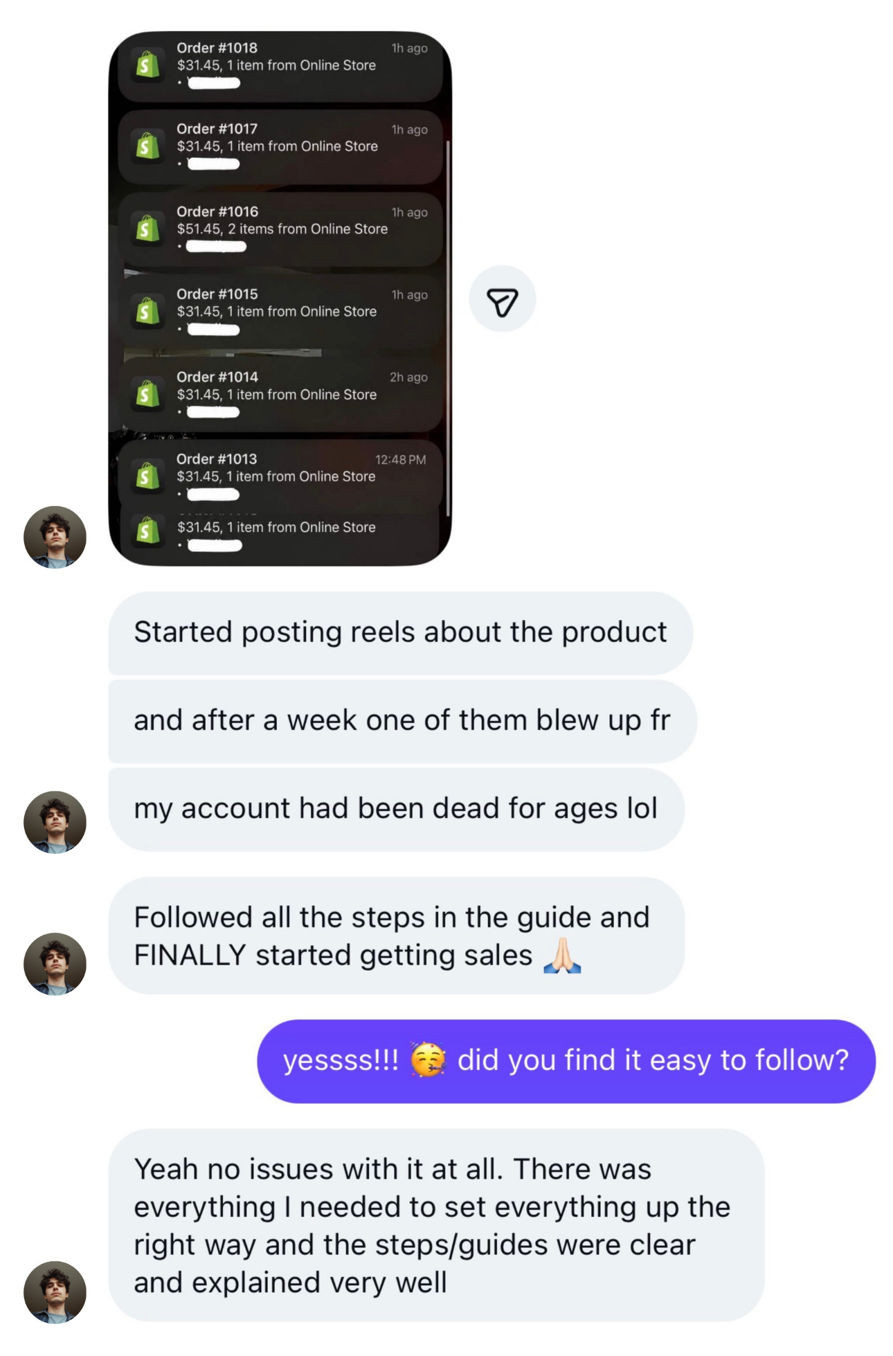 Shopify orders rolling in after posting reels following the guide
