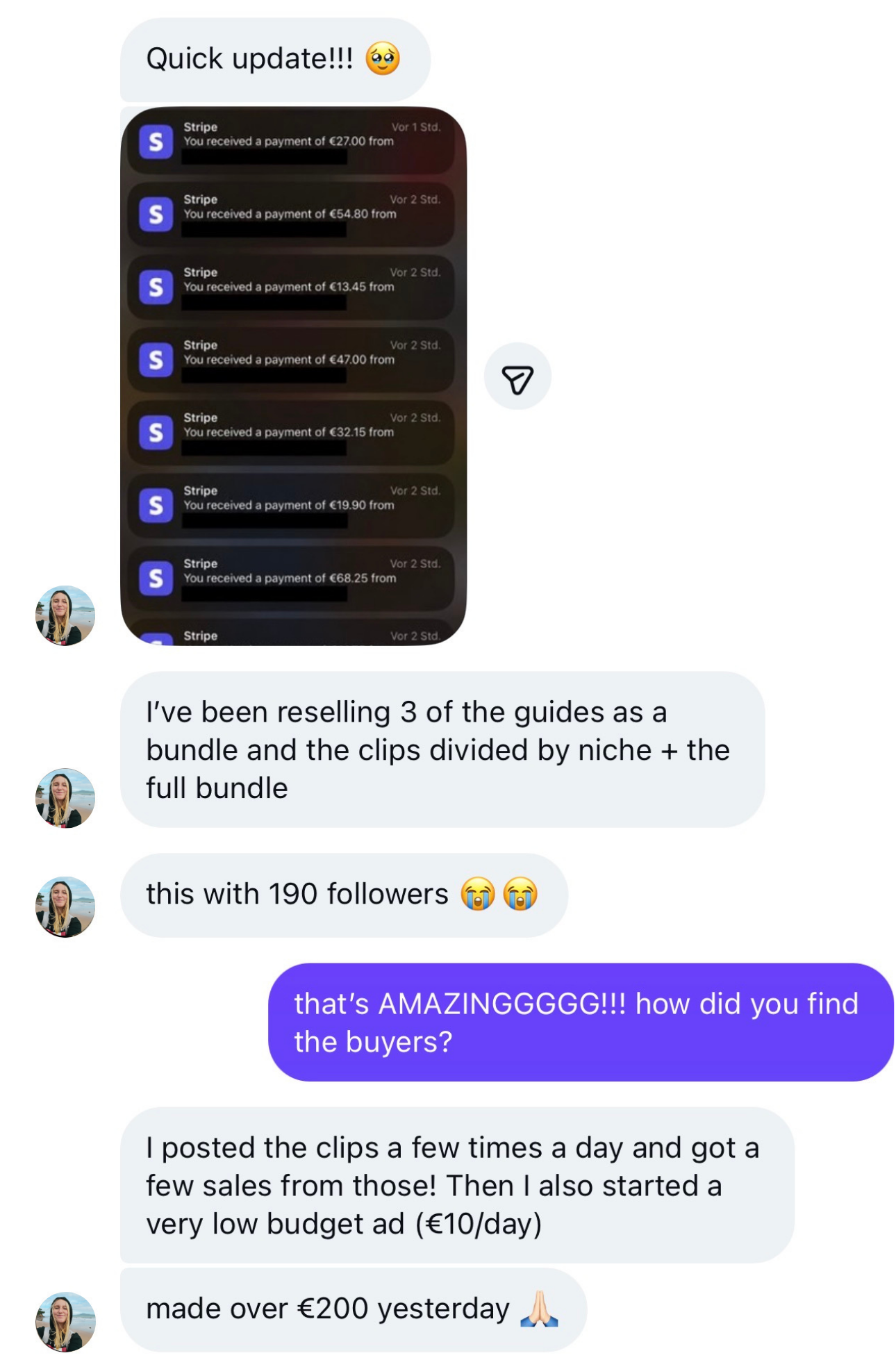 Reselling 3 guides as a bundle, made over €200 in a day with 190 followers