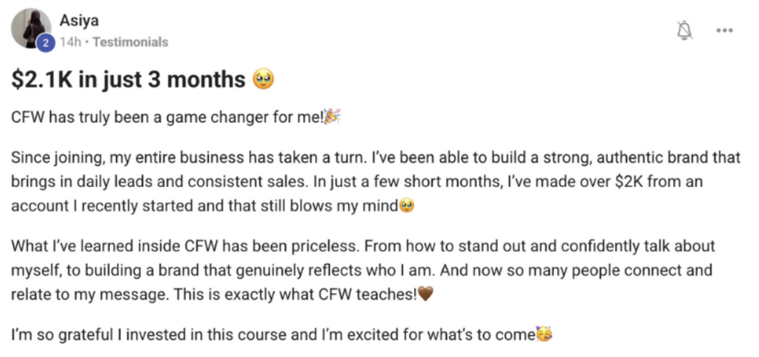 Asiya - $2.1K in just 3 months