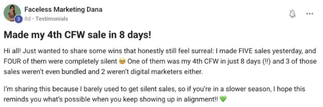 Faceless Marketing Dana - Made 4th CFW sale in 8 days