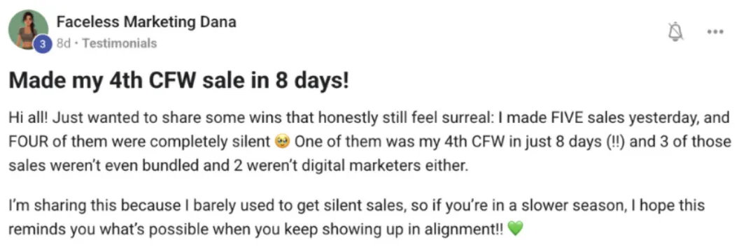 Faceless Marketing Dana - Made 4th CFW sale in 8 days