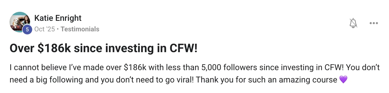 Katie Enright - Over $186k since investing in CFW