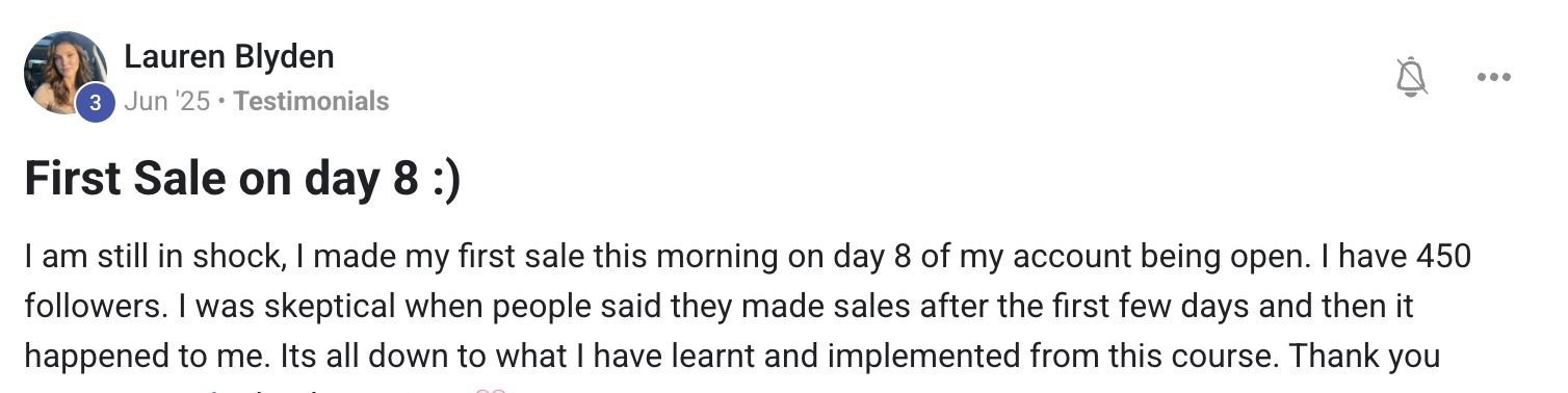 Lauren Blyden - First sale on day 8