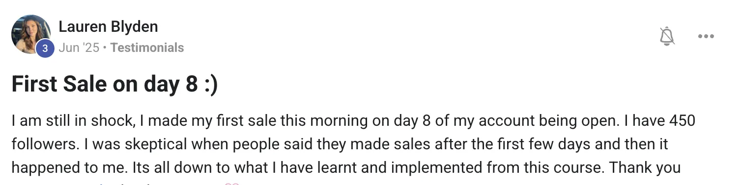 Lauren Blyden - First sale on day 8
